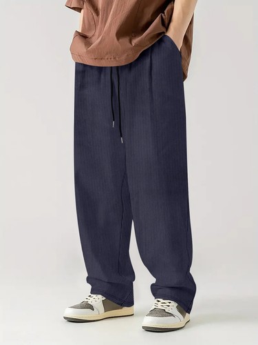 Pantalones informales de pana para hombre entrenamiento holgados pantalones deportivos con cordón pantalones rectos - Imagen 6 de 16