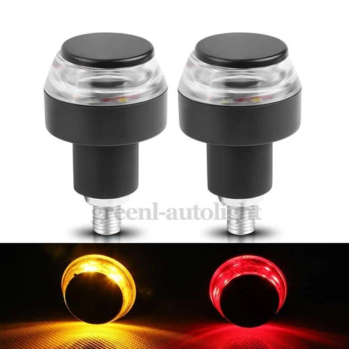 2X Motorcycle 7/8" Handle Bar End Cap LED Turn Signal Indicator Light Red Amber