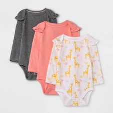 Cloud Island 3 Pack Basics Bodysuit Ruffle Sleeve Pink Multi Giraffe Baby 12 Mo