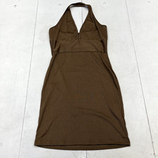 Shein Brown Rib-Knit Halter V-Neck Short Bodycon Dress Women's Size Medium
