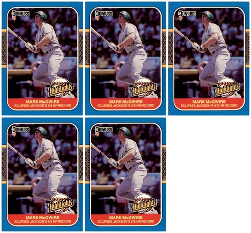 (5) 1987 Donruss Highlights #46 Mark McGwire Oakland Athletics Card Lot