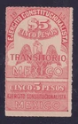 Mexico 1914  5 Peso Transitorio Revenue with Talon, Full Gum u/m, High CV