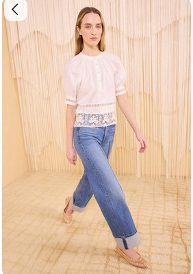 Ulla Johnson Faye Embroidered Puff Sleeve Top Pristine White Size 14 NWT