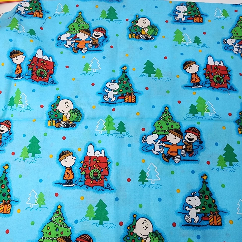 Snoopy Charlie Brown Peanuts Christmas Blue Cotton Fabric 31" x 38" - Image 2 of 4