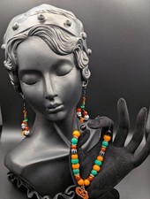 Autumn Pumpkin Charm Set Handmade Halloween Necklace Bracelet Earrings