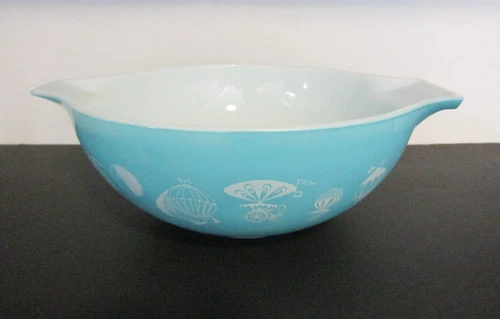 VTG Pyrex Turquoise HOT AIR BALLOONS 4QT Cinderella Bowl #444 Promo EUC