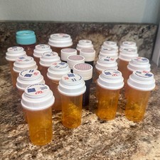 Mixed Lot of 23 Blue  Amber Empty Plastic Medicine RX Pill Bottles Used