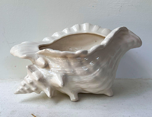 Vintage Atlantic Mold Ceramic Conch Seashell Planter LARGE 12" x 7.5" x 6.5"
