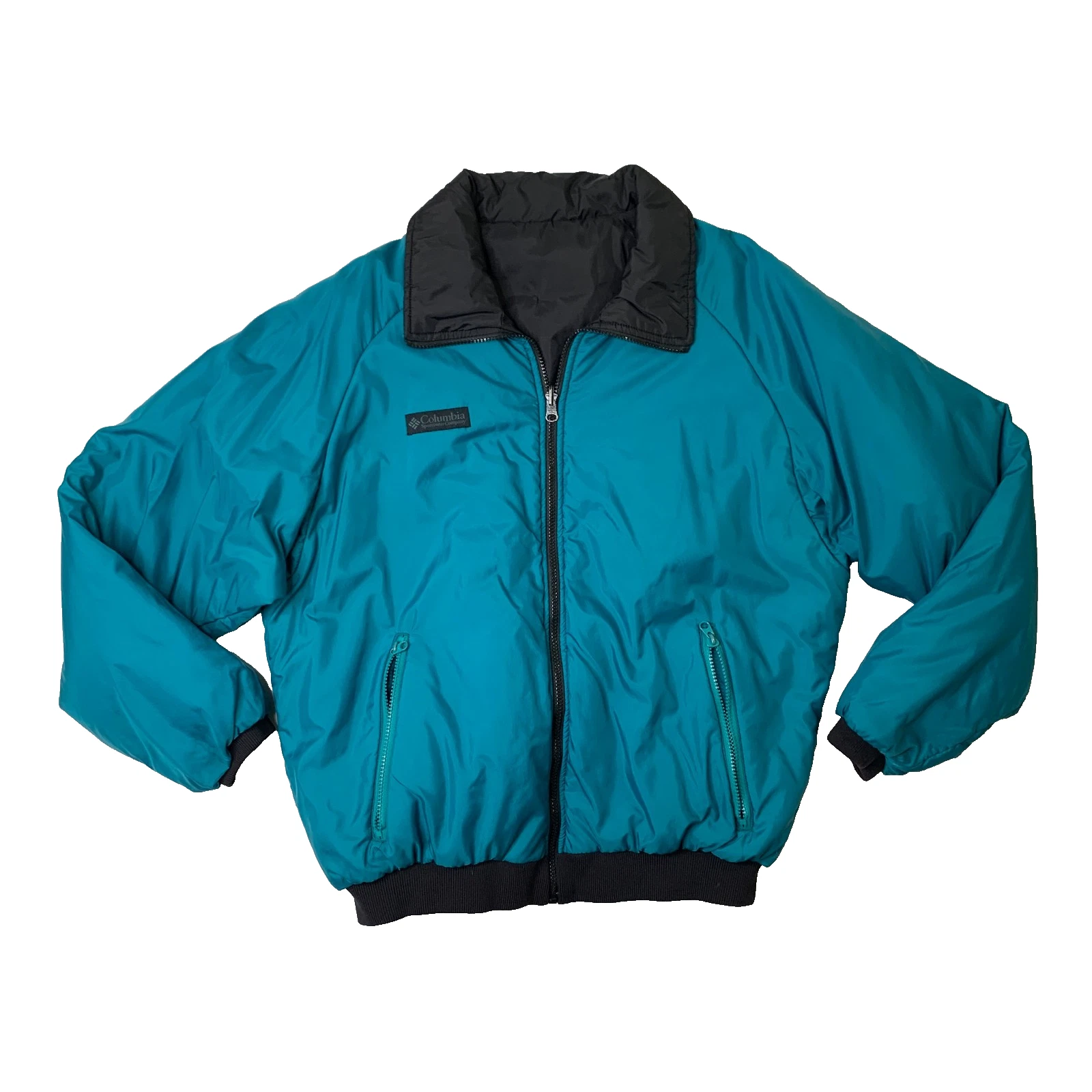 Vintage Columbia Jacket Mens L Large Breakers Blue Reversible Puffer Full Zip