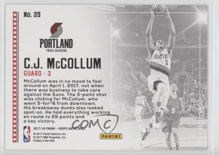 2017-18 Panini NBA Hoops Lights Camera Action CJ McCollum #35 - Image 2 of 2