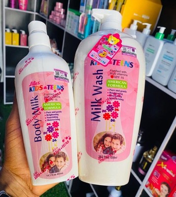 Lilies Kids And Teens Body Shower Gel 1000ml And Body Milk Lotion 400ml SPF 15