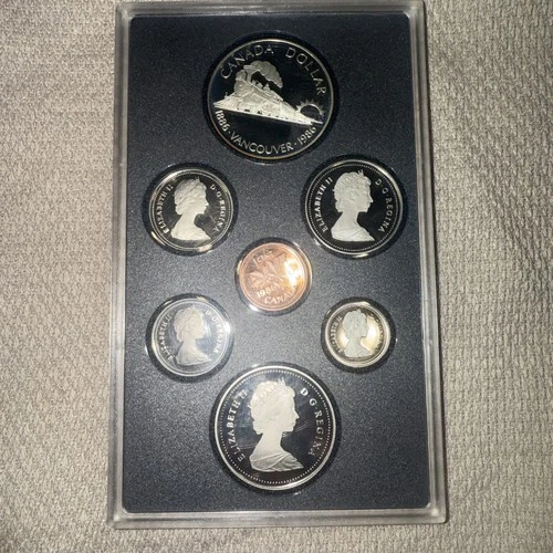 1986 Royal Canadian Mint 7-Coin Double Dollar Proof Set w/Box & Papers