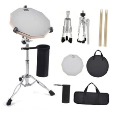 Drum Practice Pad Set, 12 Inch Double Sided Silent Drum Pad with Storage Grey
