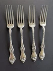 4 Pc Reed & Barton LES CINQ FLEURS Fork 7-1/8" Sterling Silver Monogram C & 1902