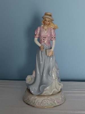 Vintage Porzellan Dame Figur - handbemalt Pastell Kleid & Hut - elegantes Vict