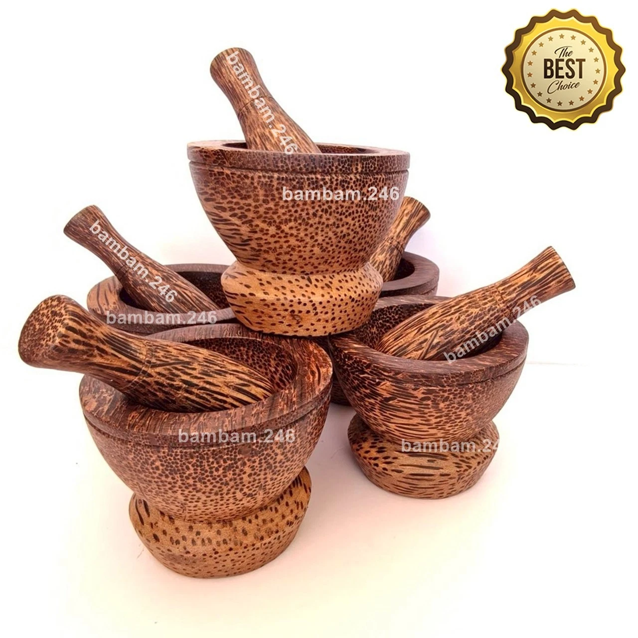 Set of 5 Small Palm Wood Mortar & Pestle Set 3.5 inch for Grinding Spices Herbs