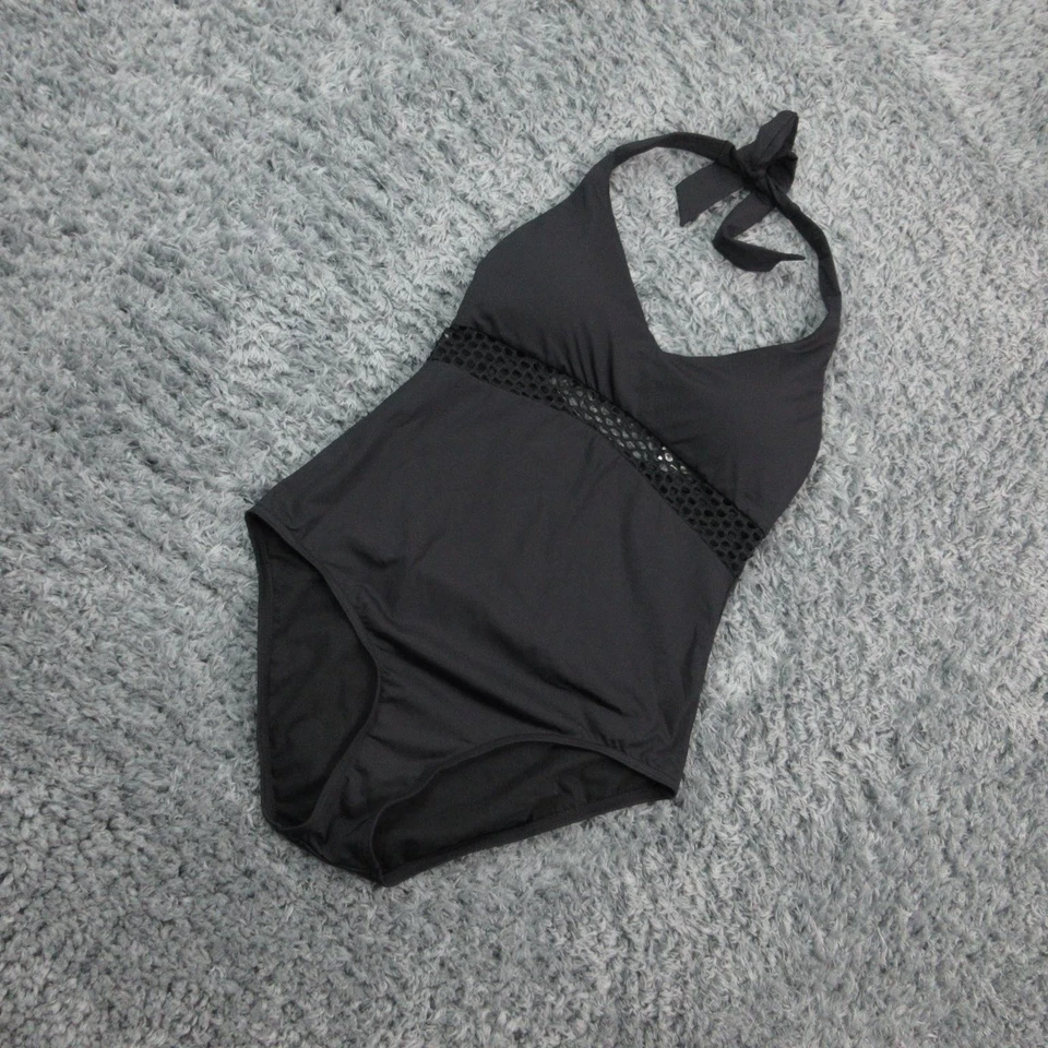 Jag Swimsuit Womens Large Black Halter One Piece Mesh Waist Swimwear NWT - Image 2 of 4