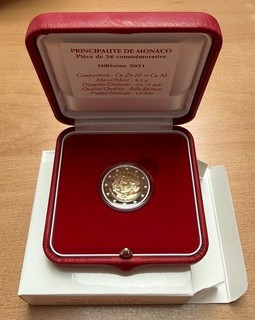 Monaco 2021 BE 2 Euro Gedenkmünze 10. Hochzeitstag Albert Charlene Zert/Box/Etui
