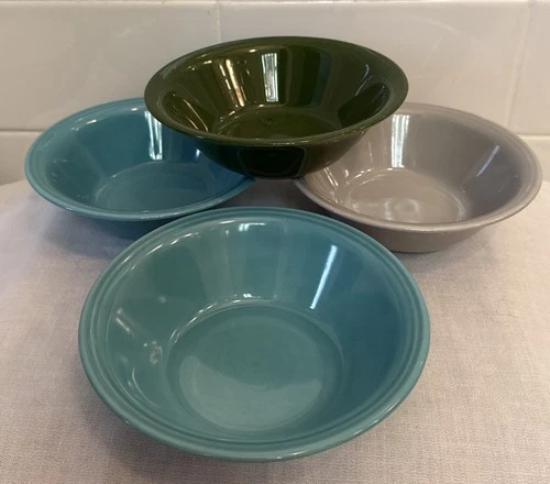 Homer Laughlin Vintage Carnival Cereal Bowl in Turquoise Gray Green Fiesta color