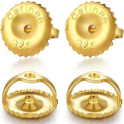 2Pairs Gold Screw Earring Backs Replacements14K Gold Plated 925 Sterling Silv...