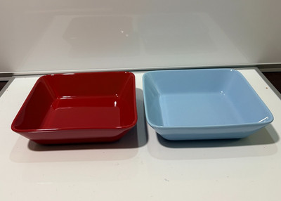 Iittala Teema Square Bowls Set of 2 Red Light Blue 16cm Kaj Franck Finland
