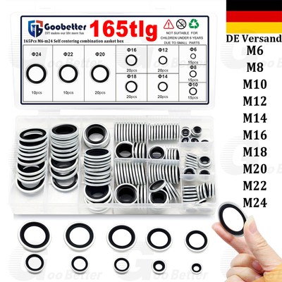 165tlg Bonded Seal Dichtring Sortiment M6-M24 Ölablass-Schrauben-Dichtung Satz
