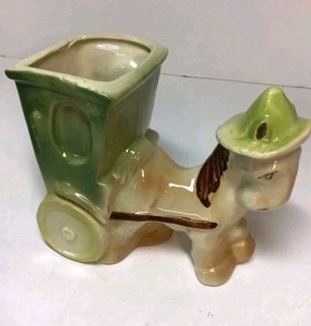 Vintage Shawnee Planter Pottery USA 709 Horse Mule In Hat Cart Cute Eyes