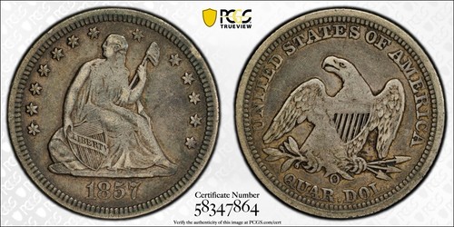 1857-O ~ Seated Liberty Quarter ~ PCGS VF35 ~ ORIGINAL ~ Looks XF ~ Toned ~ New