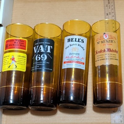 Johnnie Walker VAT 69 Bell's McKenzie's Amber Scotch Whisky Glasses Lot of 4