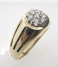 14K YELLOW GOLD 1/4 CTW DIAMOND MENS ROUND CLUSTER RING SIZE 11.5 - 8.0 G