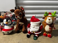 Lot of 4 Animated Christmas Plush   Santa, Rudolph, Penguin, Reindeer   Musical