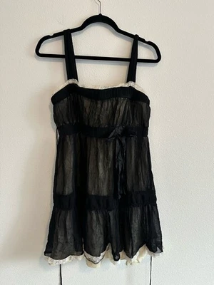 Anna Paul Vintage Y2K Black Chiffon Lace Trim Babydoll Dress 100% Silk Size M - Image 1 of 4