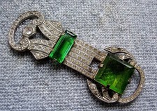 Art Deco belt buckle two part multi rhinestone asymmetric design BBS