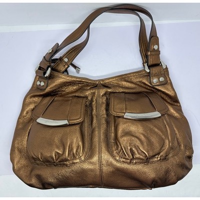 B Makowsky Metallic Bronze Hobo Shoulder Satchel Bag Pebbled Leather NWT Gold