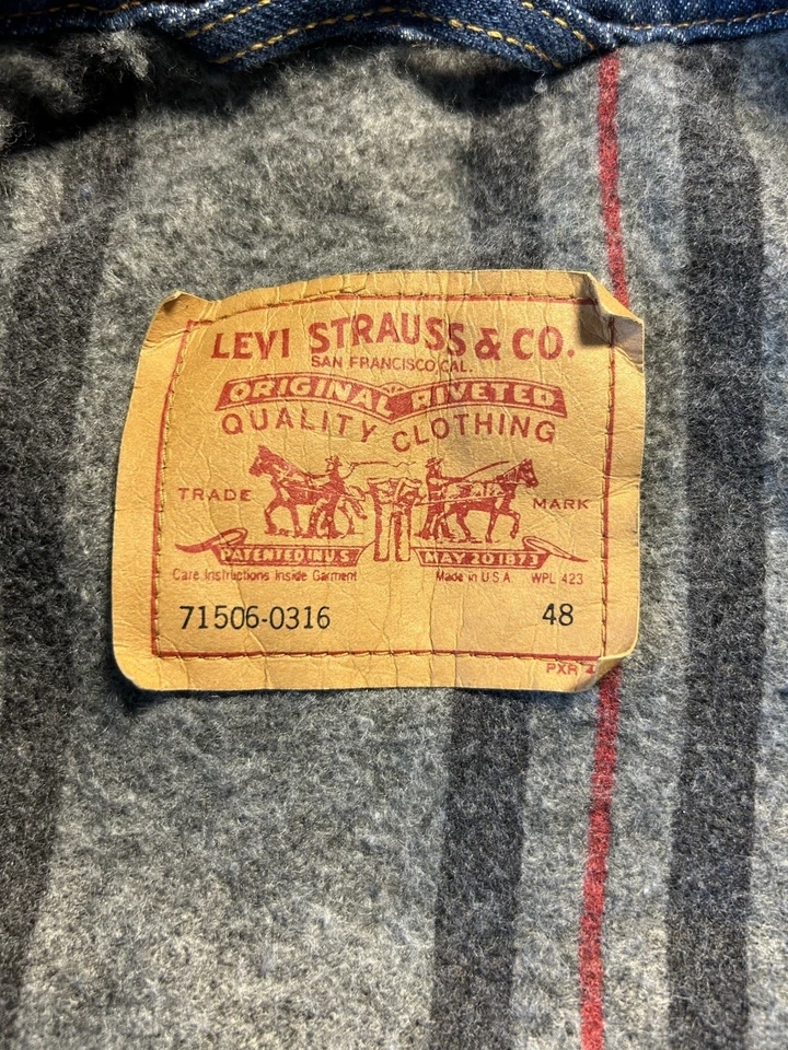 VTG Levis Denim Trucker Jacket Mens 48 Blanket Lined USA Made 71506-0316 80s 90s - Image 2 of 4