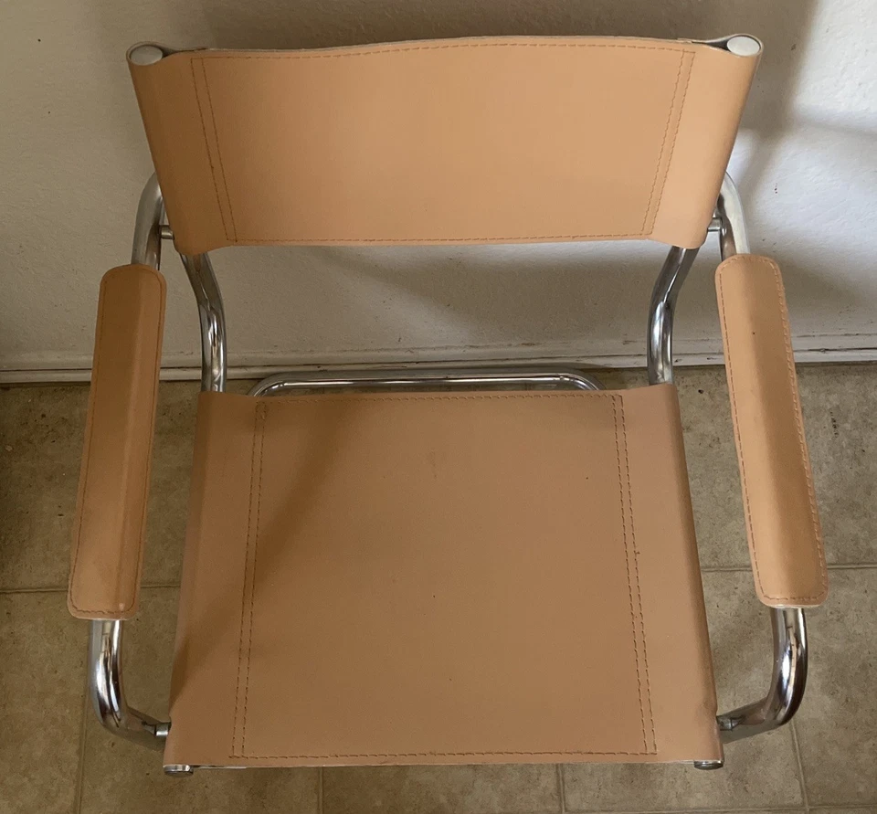 Vintage 1980’s Mart Stam Iconic S34 Cantilever Dining Chair Camel Leather Italy - Image 3 of 4