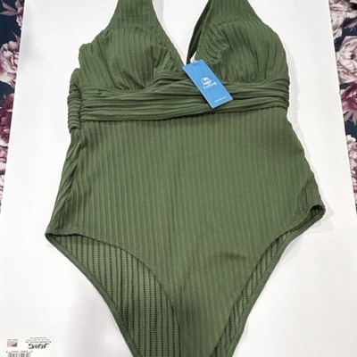 Cupshe Green Ruched Halter Padded One Piece Swimsuit, Women's