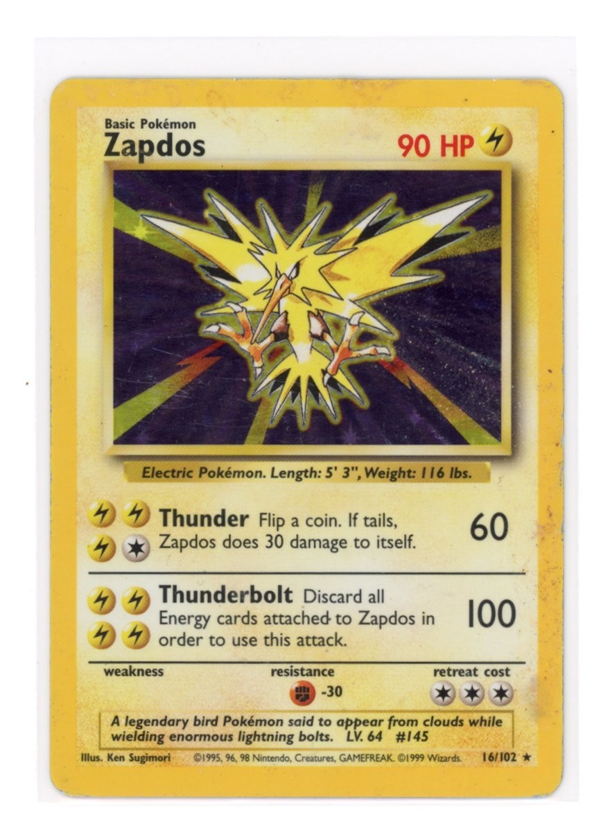 Pokemon Trading Card Holo Zapdos (Shadow) 16/102 MP/HP