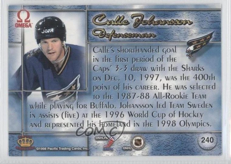 1997-98 Pacific Omega Ice Blue Calle Johansson #240 - Image 2 of 2