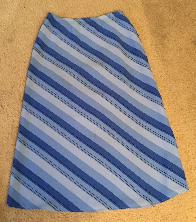 Women's Skirt Sz Small-Medium VILLAGER Blue Diagonal Stripe Lined Long - Изображение 2 из 3