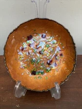 Vtg Handcrafted Enamel Copper Artisan Op Art Vessel Plate Dish Bowl Mcm