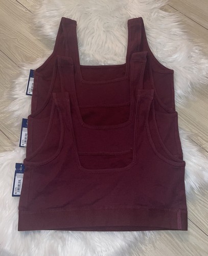 3 GapBody Cotton Rib Bralettes Bras Unpadded Wire Free Womens L Large Maroon New - Picture 4 of 4