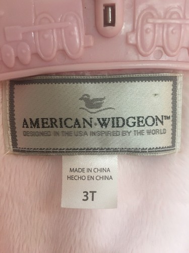 American Widgeon Girl’s Size 3T Pink & White Faux Fur Coat Jacket Hood Pom Poms - Picture 5 of 5