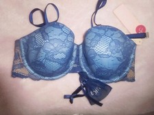 NWT Victoria's Secret Biofit Blue Lace Multiway Lined Strapless Bra 34D Vintage