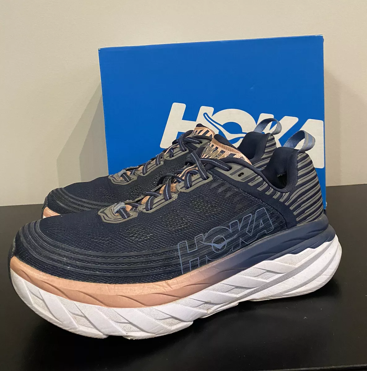 Hoka One One Womens Bondi 6 Blue Running Shoes Size 10 Navy Blue