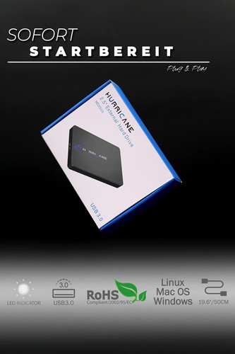 Hurricane 500GB 2.5“ Externe Festplatte USB 3.0 MD25U3 f. Mac PC PS4 Xbox-black - Bild 2 von 7