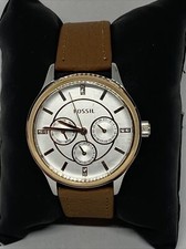 Fossil Rhett BQ3417 Men's Brown Leather Analog Silver Quartz Wrist Watch WO249