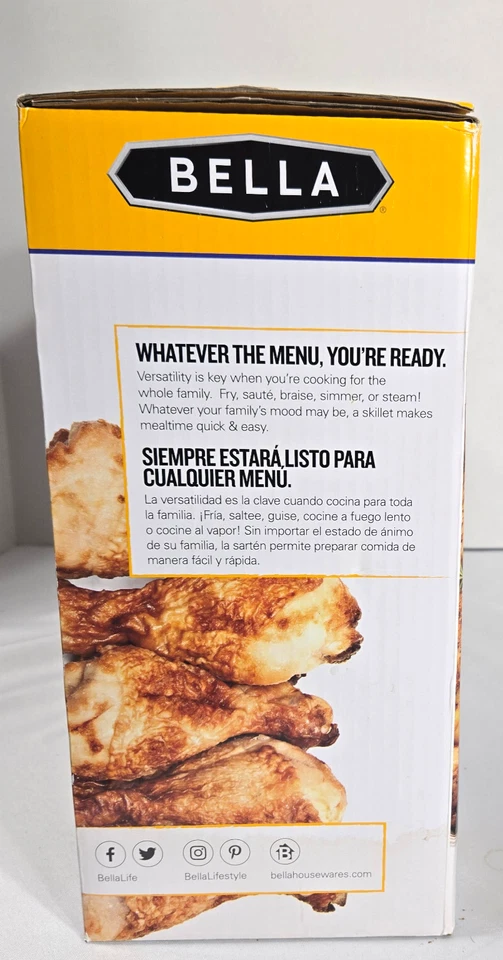 NUEVA SARTÉN ELÉCTRICA DE CERÁMICA BELLA 12X12 PULGADAS Multifuncional Freír, Saltear, Vapor Foto 4 de 4