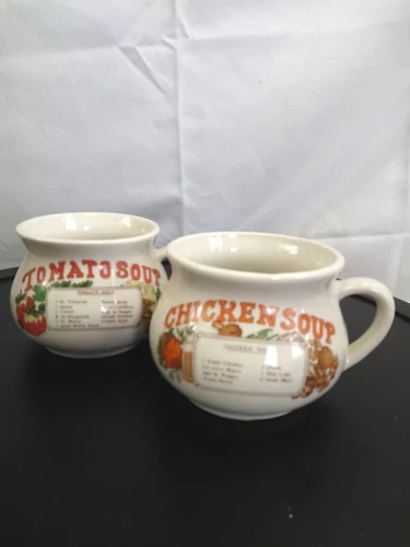 Vintage 2 Soup Mugs  1 Chicken And 1 Tomato Recipes