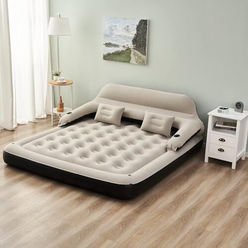 Size Air Mattress with Headboard and Pillows, Blow Up Bed Inflatable